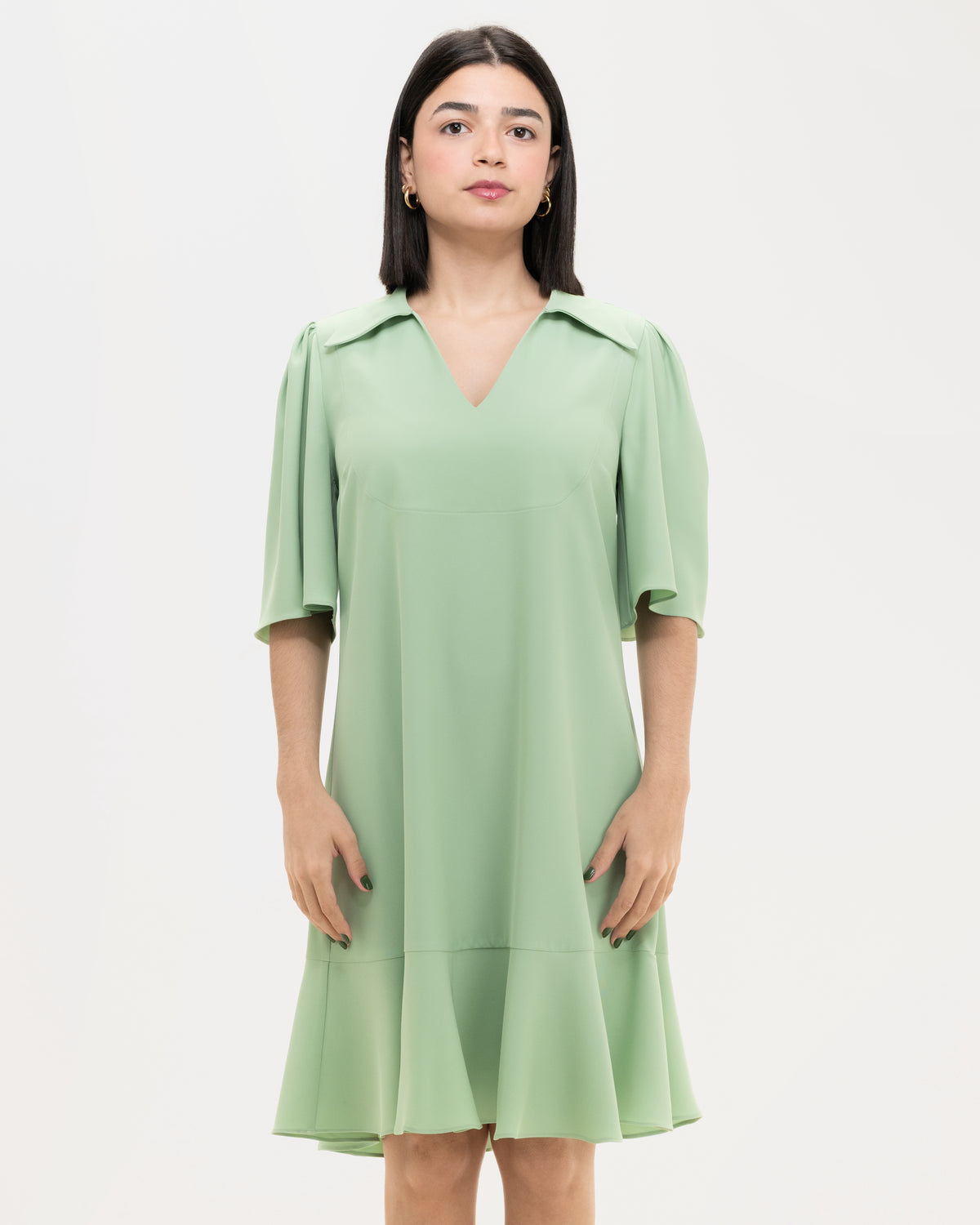 Dress 15-6020 in Verde, front close-up